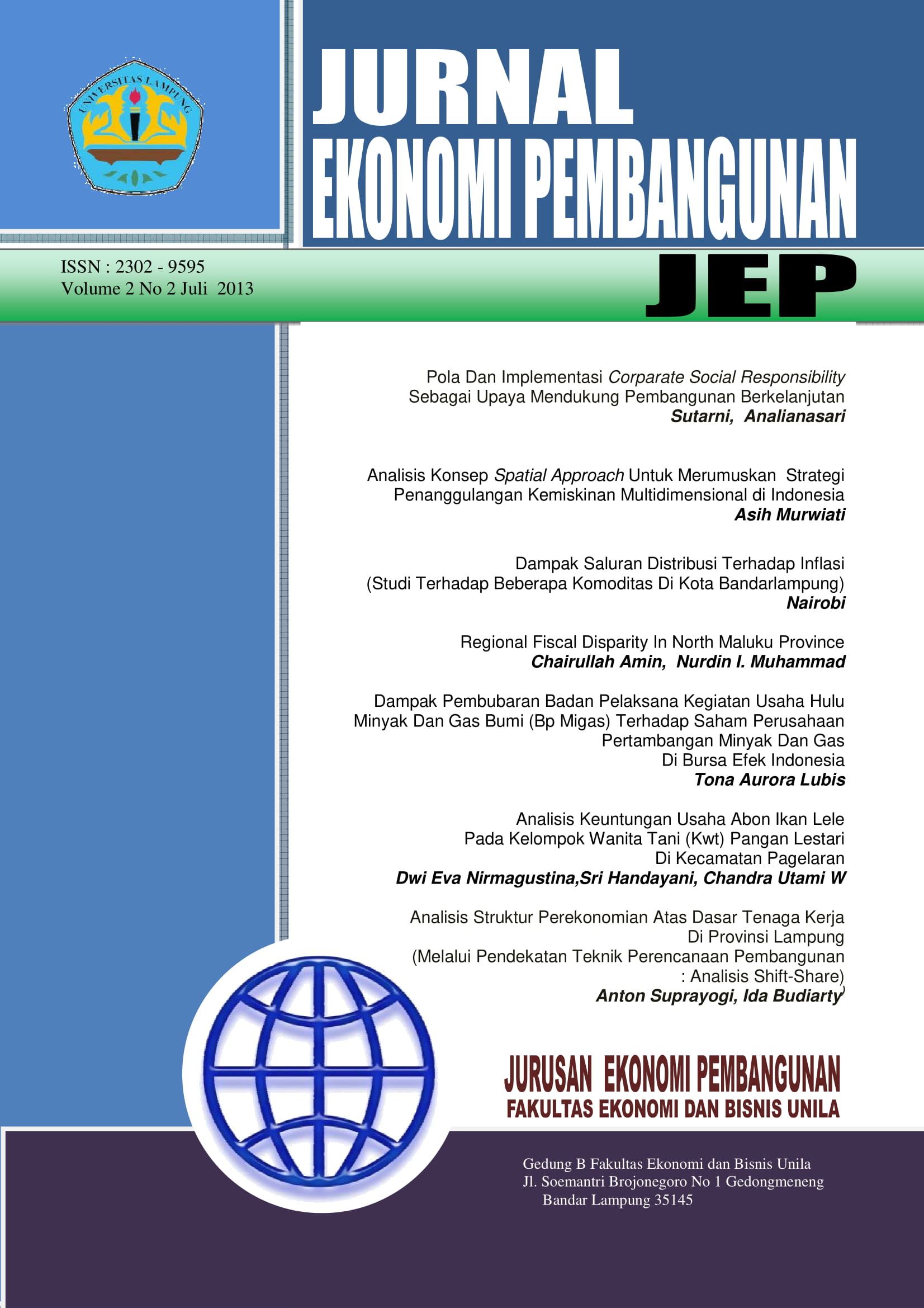 Jurnal Ekonomi Pembangunan Jep Faculty Of Economics And