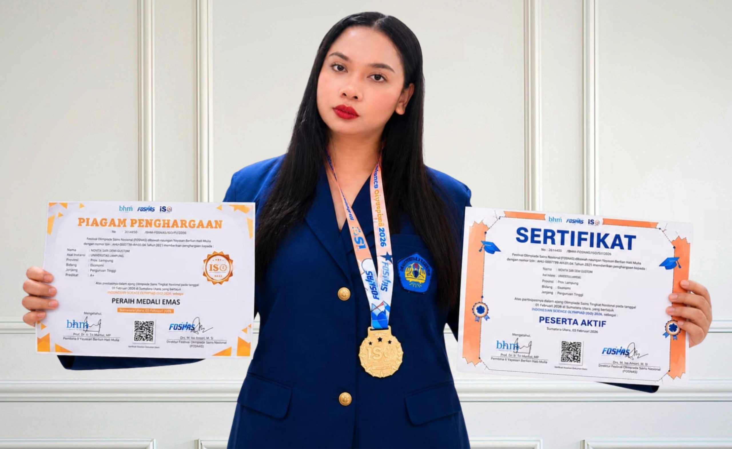 Mahasiswa FEB Unila Raih Gold Medal pada Indonesian Science Olympiad 2026 Bidang Ekonomi