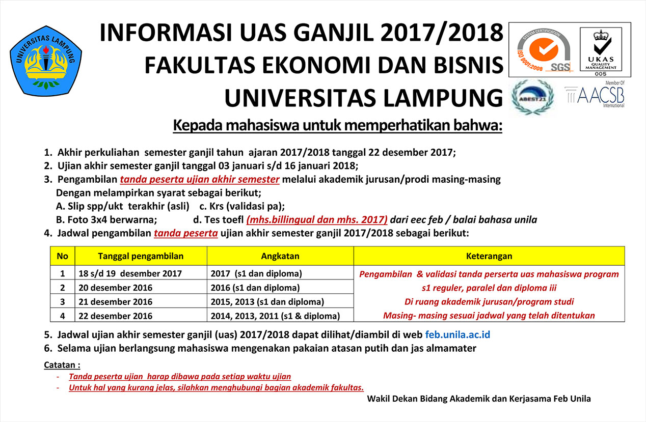 Jadwal UAS Semester Ganjil 2017-2018